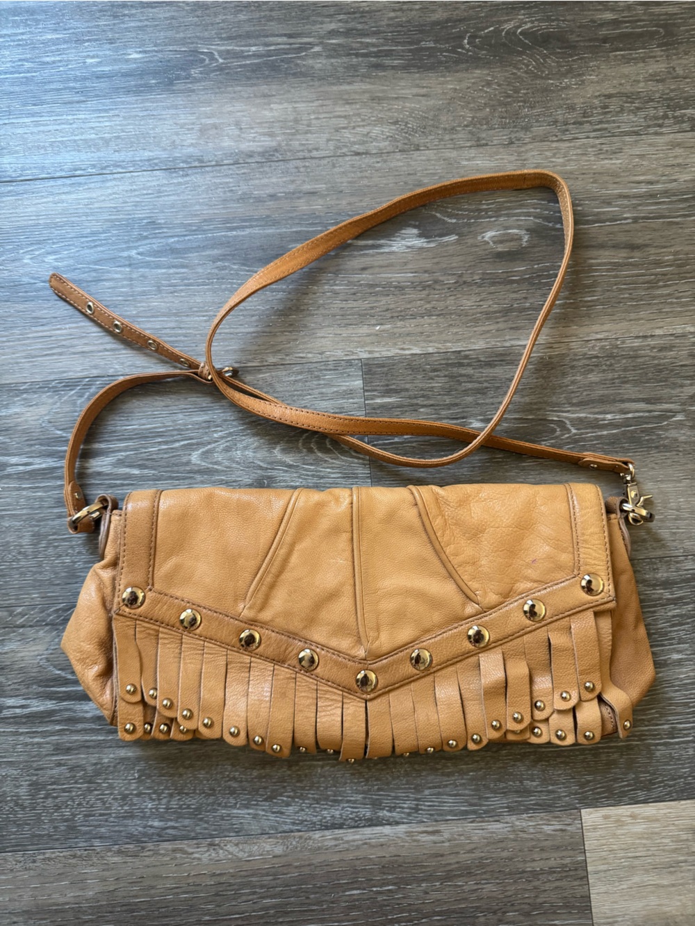 Y2K Junior Drake Stud-Accent Tan Crossbody Bag